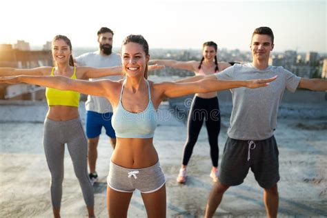 Fitness Sport Friendship And Healthy Lifestyle Concept Group Of