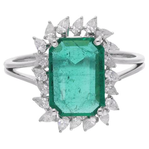 Zambian Emerald Gemstone Cocktail Ring Pear Diamond 18 Karat White Gold Jewelry For Sale At 1stdibs