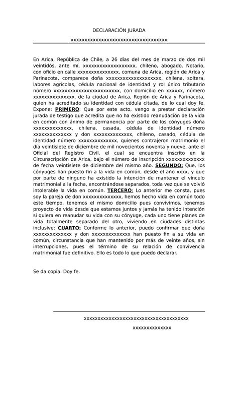 Modelo De Declaración Jurada De Testigos Para Divorcio Mutuo Acuerdo