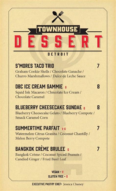 Menu at Townhouse Detroit pub & bar, Detroit, 500 Woodward Ave