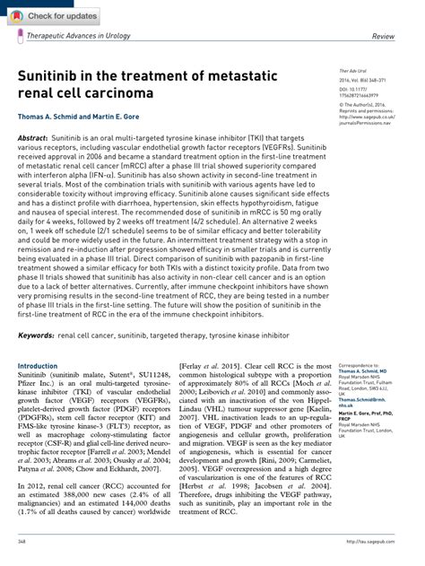 (PDF) Sunitinib in the treatment of metastatic renal cell carcinoma