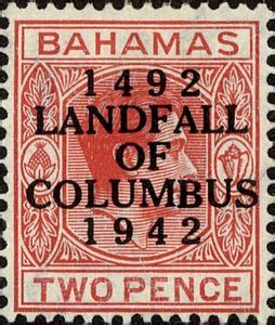 Stamp Overprinted In Black Bahamas Landfall Of Columbus Mi Bs