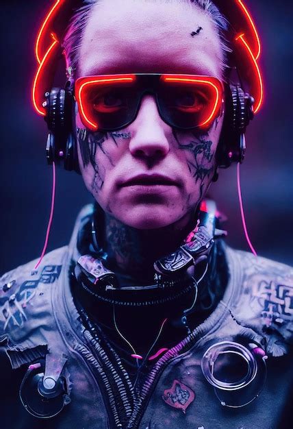 Um Retrato Realista De Um Homem Usando Um Fone De Ouvido Cyberpunk E