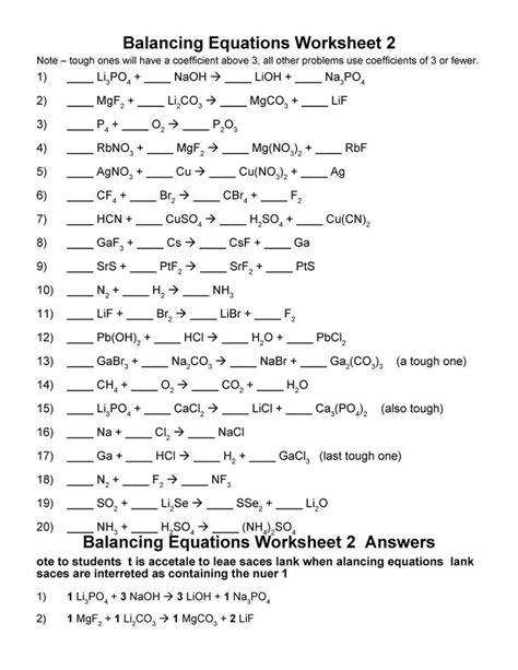 Balancing Chemical Equations Worksheets Balancing Equations