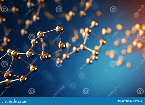 Moleculaire Keten Van Golden Moleculen Op Blauwe Achtergrond Stock