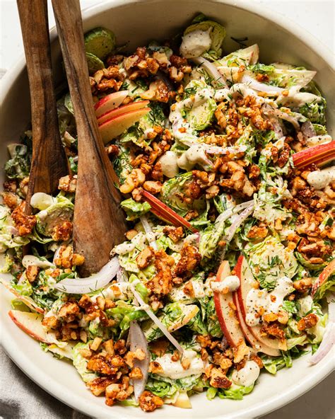 Shaved Brussels Sprout Salad W Creamy Garlic Dressing The First Mess