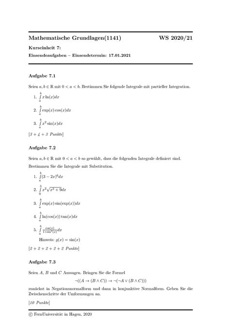 Einsendeaufgaben Ke Mathematische Grundlagen Ws