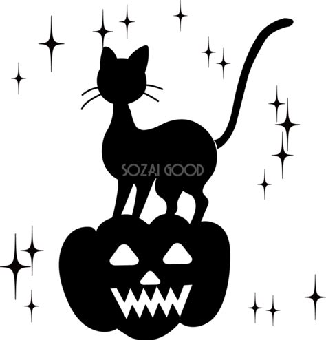 おしゃれな白黒ハロウィンシルエット 黒猫 無料イラスト53615 素材good