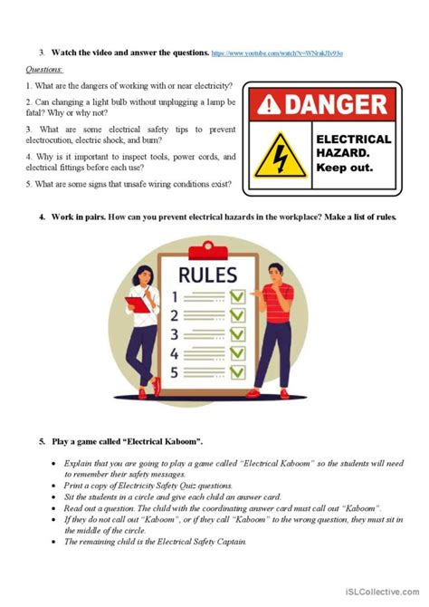 Electrical Safety Tips Discussion St English Esl Worksheets Pdf And Doc