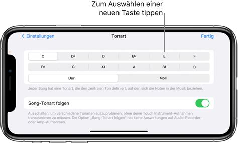 Ändern der Einstellungen des Songs in GarageBand für das iPhone Apple