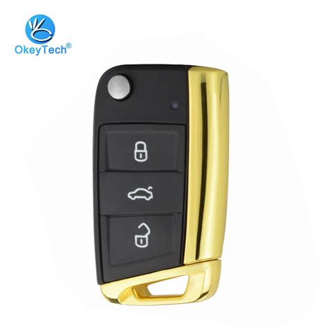 OkeyTech 3 Button Gold Shiny Metal Side Flip Folding Remote Car Key