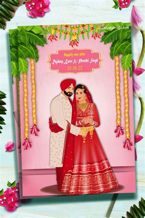 Traditional Cute Couple Theme Panjabi Wedding Invitation Card Wedding