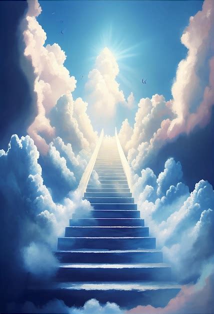 Escalera Arrafada Que Conduce Al Cielo Con Nubes Y P Jaros Volando Por