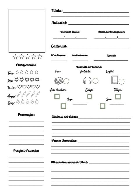 Plantilla De Registro De Lectura Concluida Cuaderno De Lectura