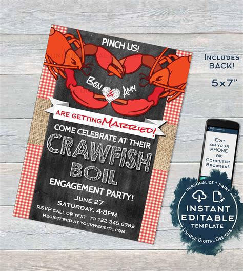 Crawfish Boil Invitation Editable Crawfish Engagement Party Etsy