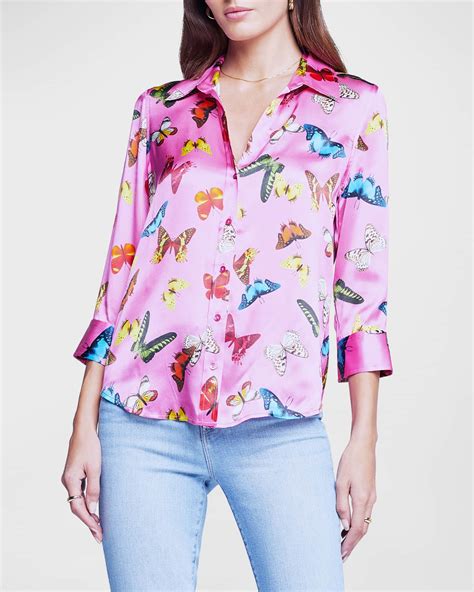 Lagence Dani Butterflies Silk Blouse Neiman Marcus