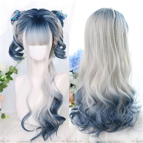 Harajuku Lolita Long Wavy Gradient Color Cosplay Wig Be629 T1b427