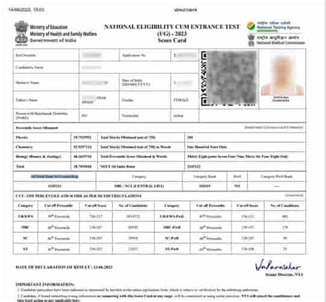 Neet Ug 2023 Score Card Website Hindi