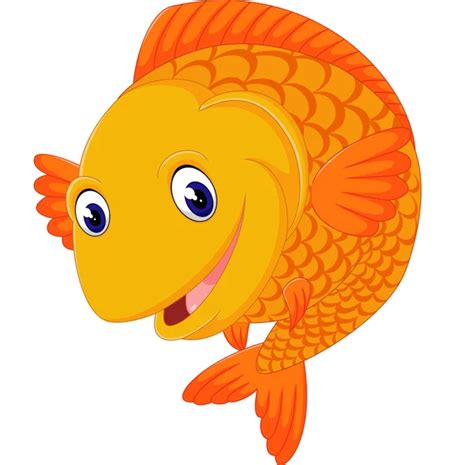 Pescado De Oro De Dibujos Animados Aislado Sobre Un Pez Blanco Vector