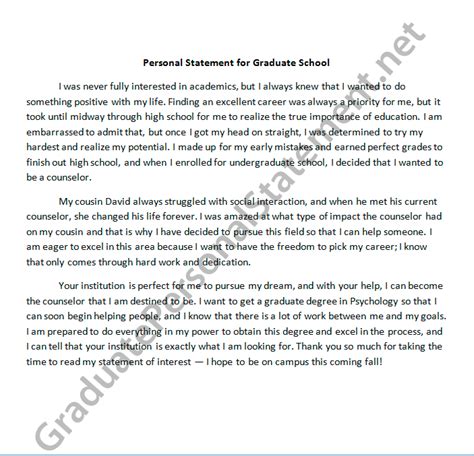 Grad School Personal Statement Template Business