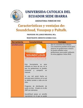 Caracter Sticas Y Ventajas De Soundcloud Voxopop Y Paltalk Pdf