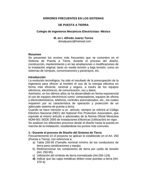 ERRORES FRECUENTES EN LOS SISTEMAS De PUESTA A TIERRA COPIMERA AGO 2011