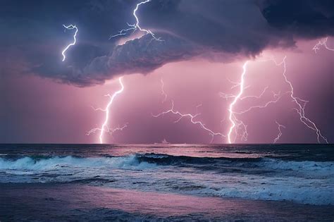 Premium Photo Thunderstorm Supercell Natural Disaster Over Sea