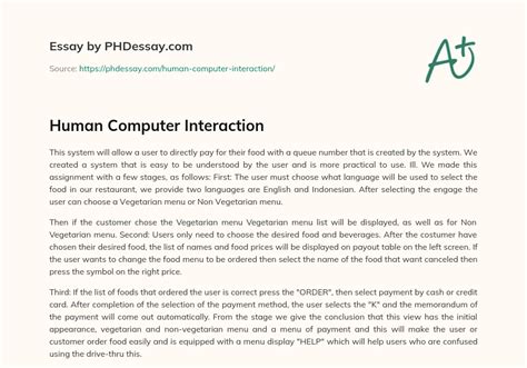Human Computer Interaction Essay Example (300 Words) - PHDessay.com