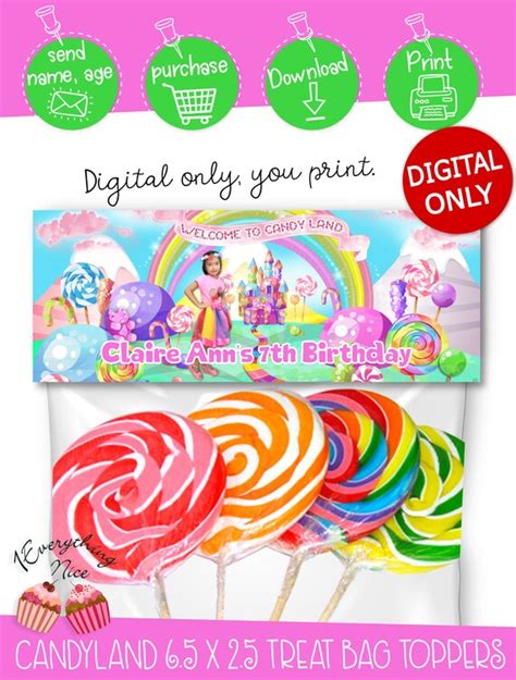 Digital Download Candy Land Birthday Party Candyland Treat Bag Toppers