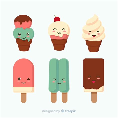 Set De Helados De Estilo Kawaii Vector Gratis