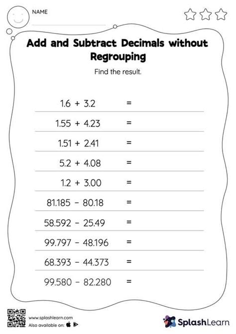 Add And Subtract Decimals Without Regrouping Horizontal Math