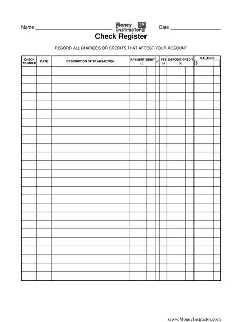 Printable Check Register Fill Online Printable Fillable Blank