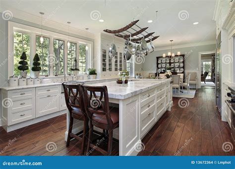 Kitchen with White Granite Island Stock Photo - Image of meal, luxury ...