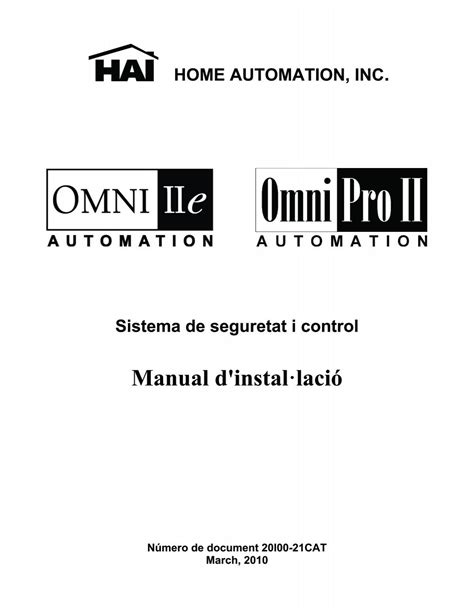 Omni Iie And Omnipro Ii Installation Manual Home Automation Inc