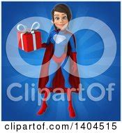 3d Young Brunette White Female Super Hero in a Blue and Red Suit, on a White Background Posters ...