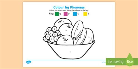 Colour By Phoneme Fruit Bowl Phase G O C K Colouring Page Colour By