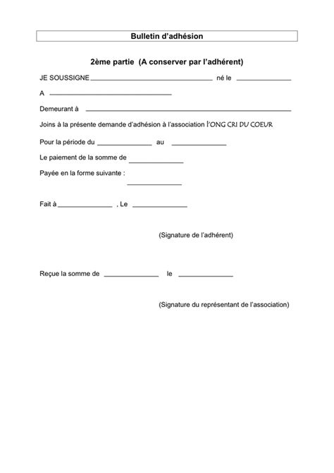 Modèle de bulletin dadhésion dune association DOC PDF page 2 sur 2