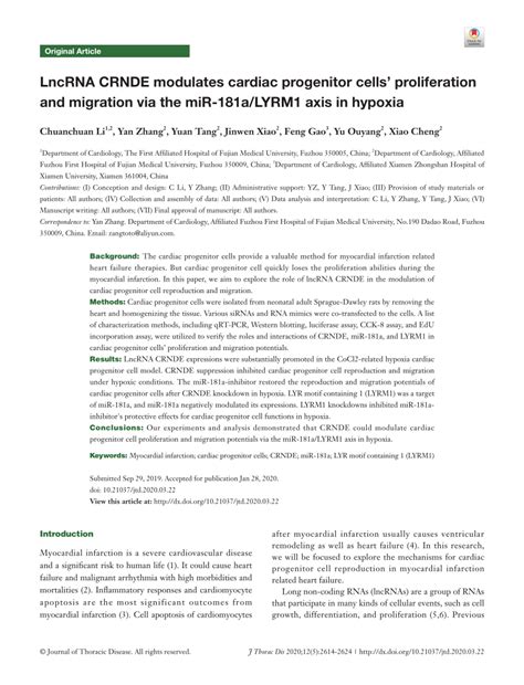 Pdf Lncrna Crnde Modulates Cardiac Progenitor Cells Proliferation