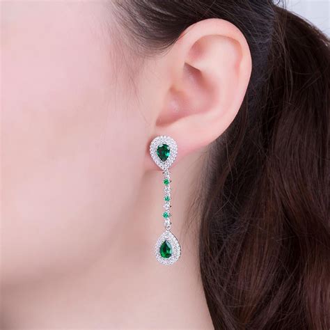 Fusion Emerald And Diamond Pear Halo 18ct White Gold Stud And Drop