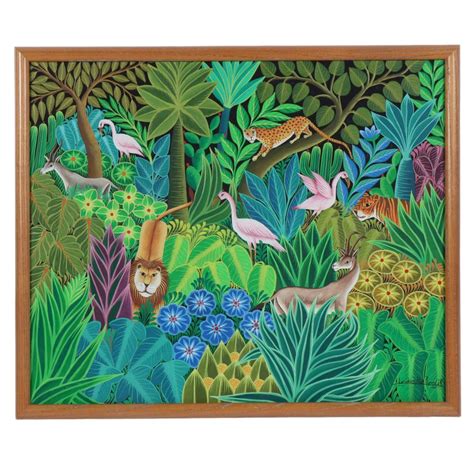 Lot - Lovius Marcelin, Haiti , jungle scene with animals, oil on canvas ...