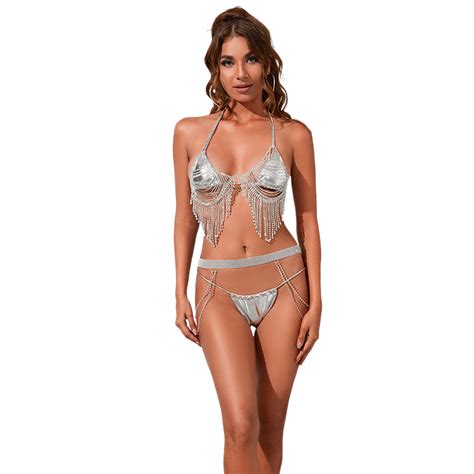 New Sexy Crystal Diamond Body Jewelry Backless Swimsuit Set Sale Online