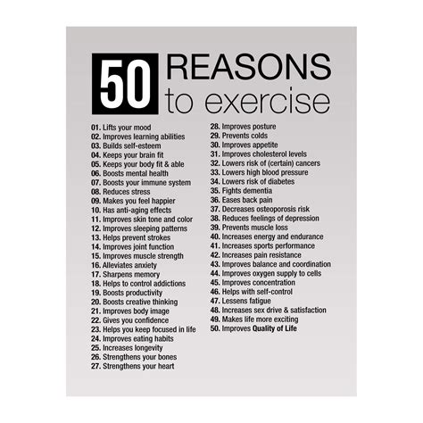 Buy 50 Reason To Exercise Motivational Wall Art Print Inspirational