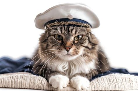 Happy Cat Wearing Sailor Costumes Studio Lighting Isolated On White