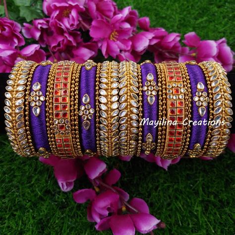 Silk Thread Bridal Bangles Set With Kundan Work Etsy