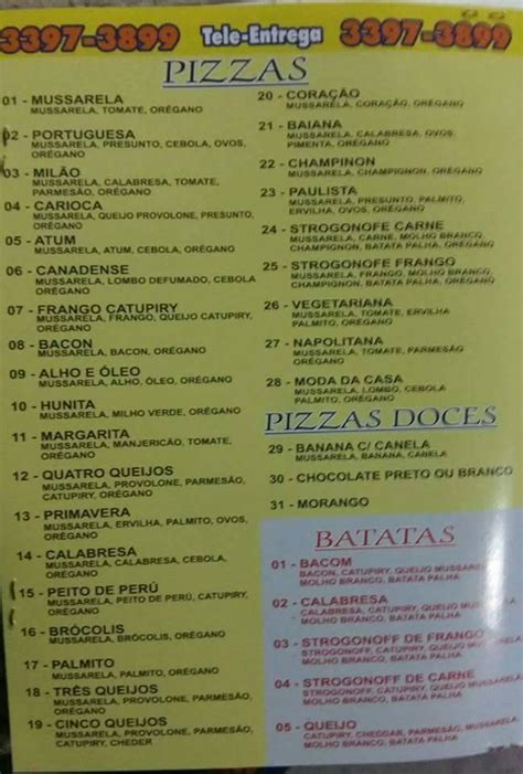 Menu Em Casa Da Pizza Pizzaria Gaspar