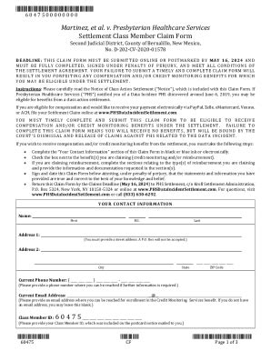 Fillable Online Phs Settlement Claim Form Fax Email Print Pdffiller