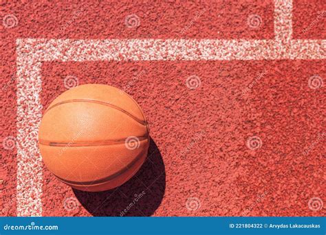 Sport Concept Old Basketball On Courttop View Orange Ball For