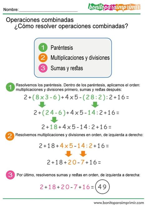 Operaciones Combinadas Descarga Ejercicios Para Imprimir Pdf