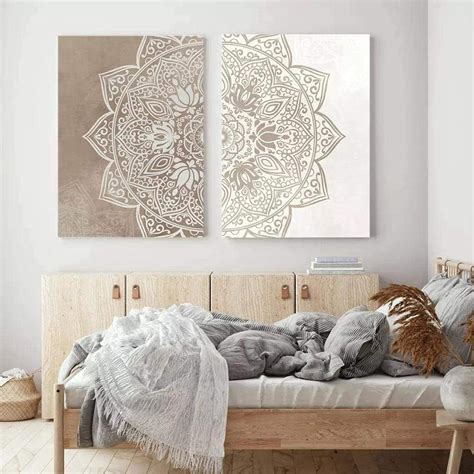 Boho Neutral Color Picture Beige Taupe Mandala Wall Art Canvas Painting