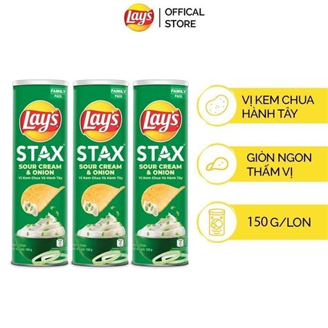 Combo 3 Lay S Stax Khoai Tay Mieng Vi Kem Chua Va Hanh Tay 150G